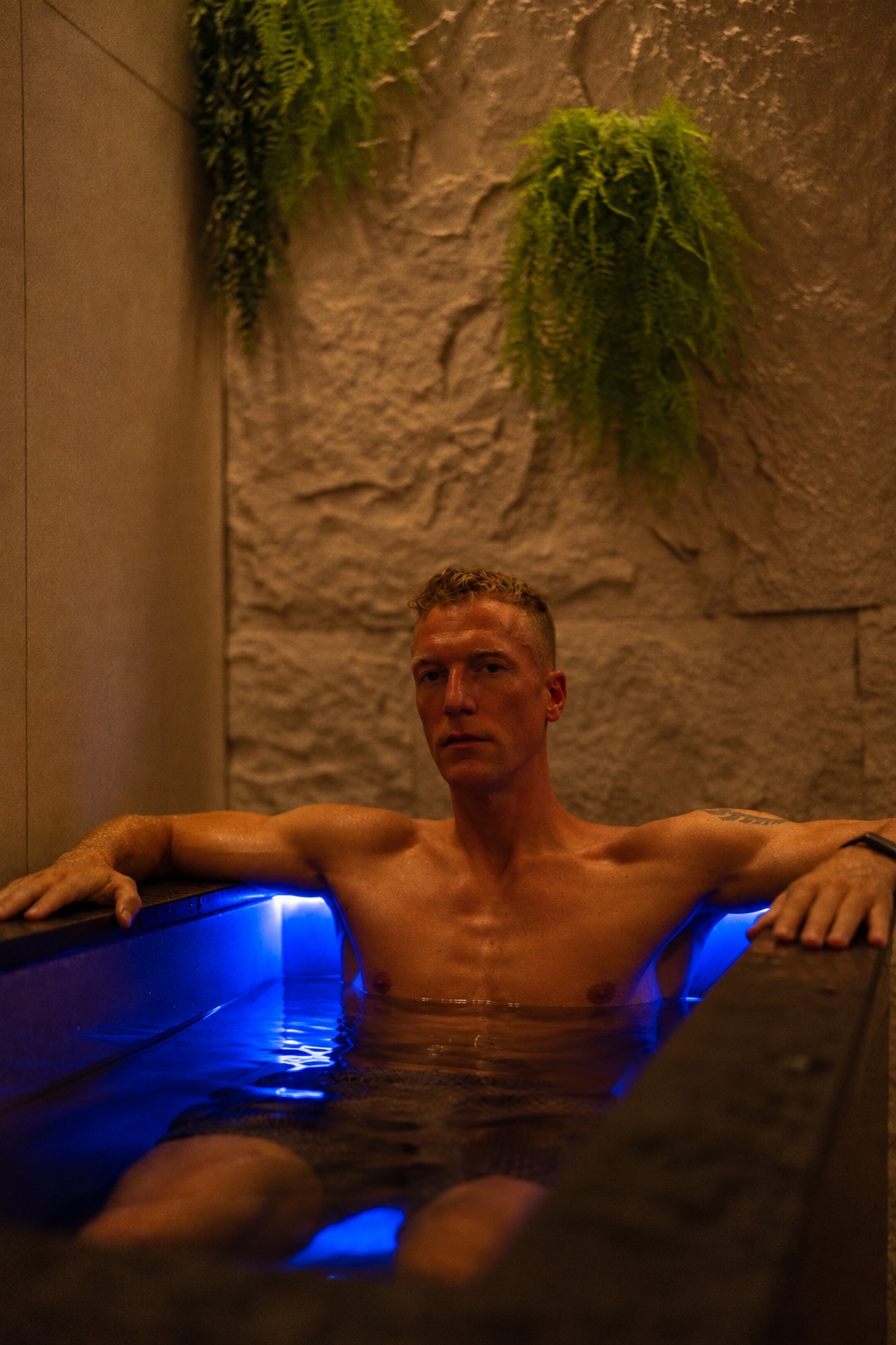 Kieran in a cold plunge tub