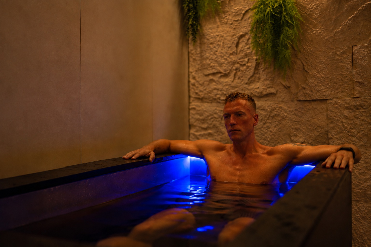 Kieran in a cold plunge tub